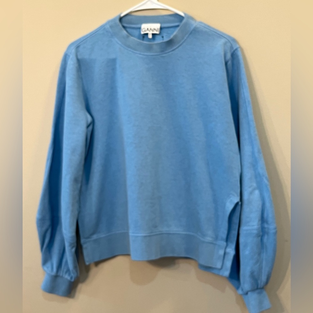 Ganni Isoli blue oversized sweatshirt side slit balloon sleeve medium - Picture 2 of 7